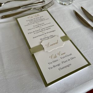 menu et marque-place mariage chic