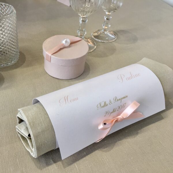 carte de menu mariage rond de serviette
