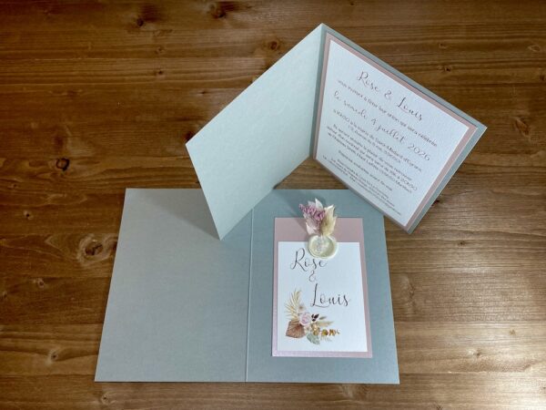 faire-part cachet de cire et fleurs séchées