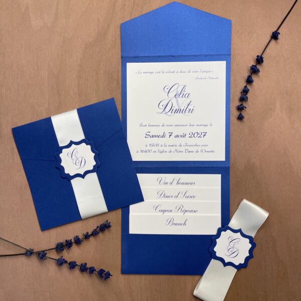 faire-part mariage bleu roi simone et sophie