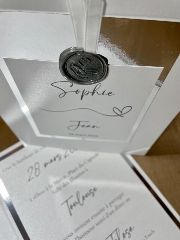 Somptueux faire-part de mariage papier miroir argent
