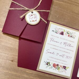 Faire-part mariage pochette avec ficelle