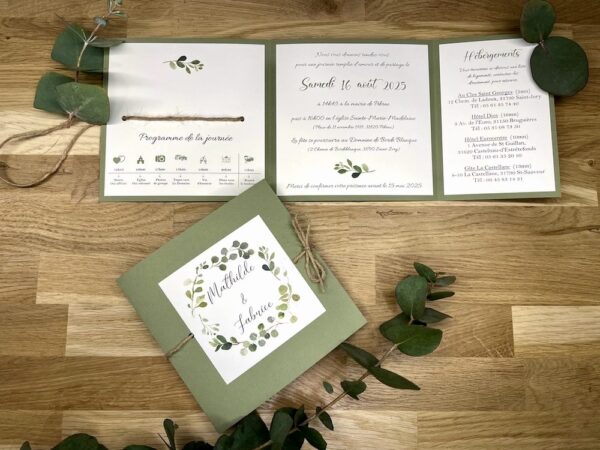 faire-part mariage trois fenêtres vert sauge