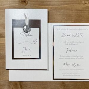 faire-part de mariage avec papier miroir argent
