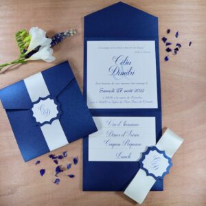 Faire-part pochette bleu saphir