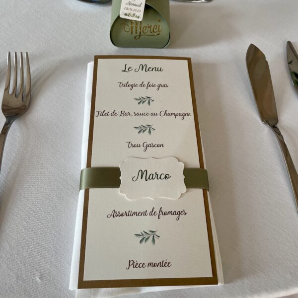 menu noeud ruban serviette
