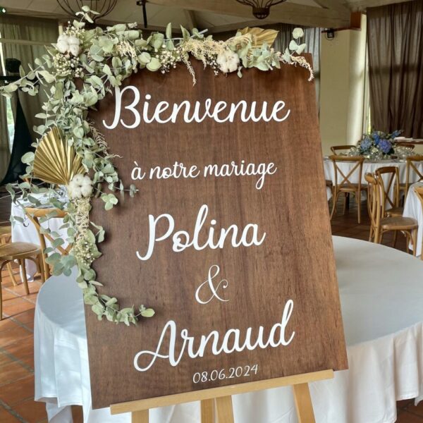 panneau de bienvenue en bois naturel pour mariage