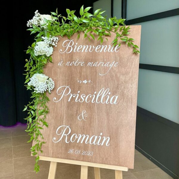 panneau de bienvenue en bois naturel pour mariage