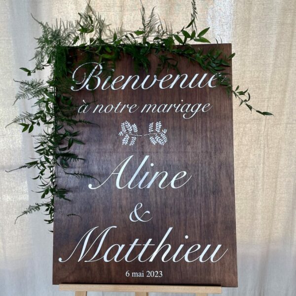 panneau de bienvenue en bois naturel pour mariage