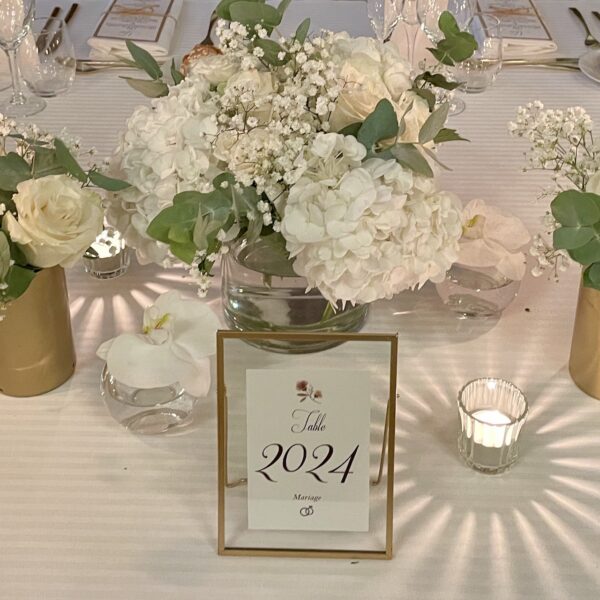 numéro de table mariage dans cadre verre