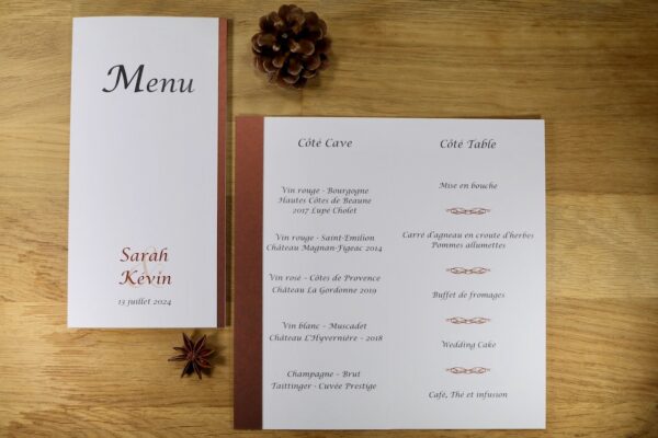 menu mariage sobre et élégant