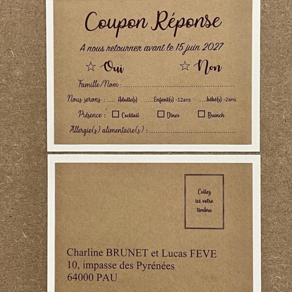 coupon réponse de faire-part de mariage prêt à poster