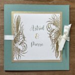 Faire-part de mariage vert et or