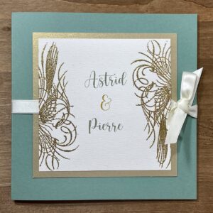 Faire-part de mariage vert et or