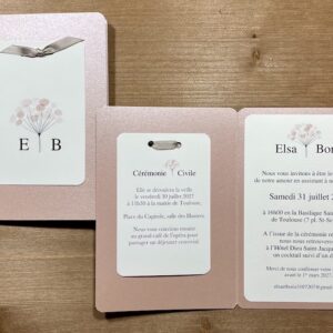 Faire-part de mariage carte double de couleur or rose