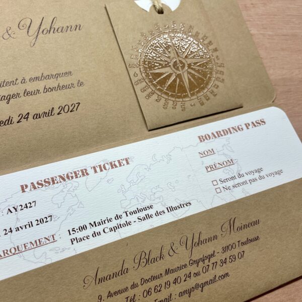 Faire-part mariage billet avion vintage