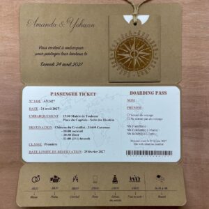 Faire-part mariage voyage rose des vents