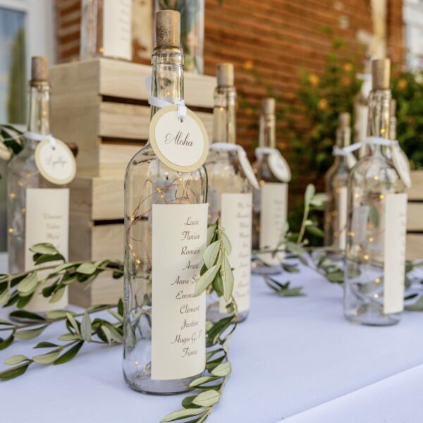 plan de table bouteilles lumineuses