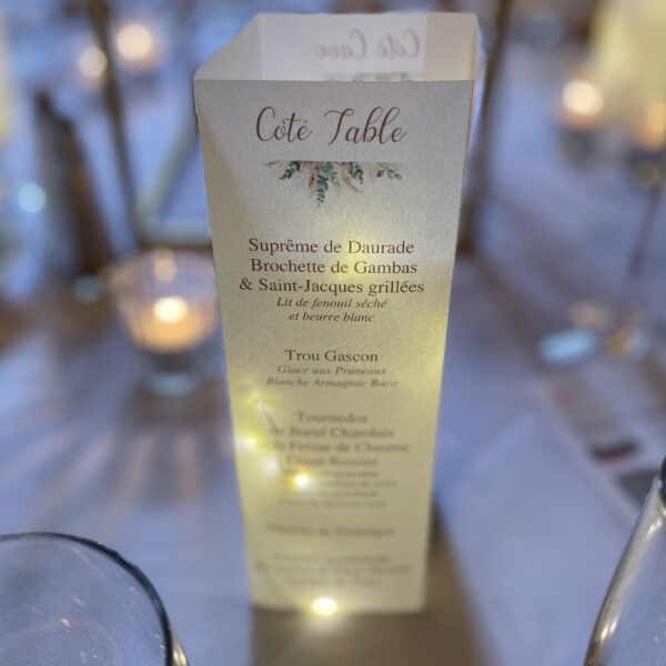Carte de menu qui s'illumine