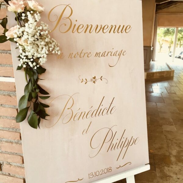 panneau de bienvenue mariage fond nude