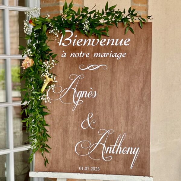 panneau de bienvenue en bois naturel pour mariage