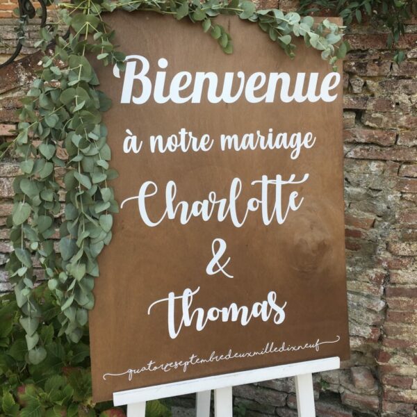 panneau de bienvenue en bois naturel pour mariage