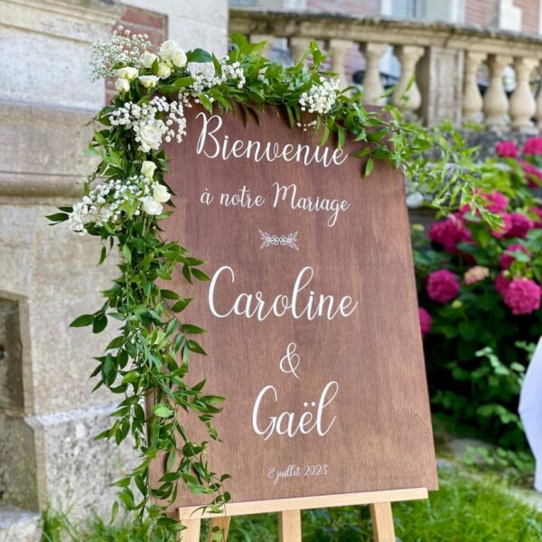 panneau de bienvenue en bois naturel pour mariage