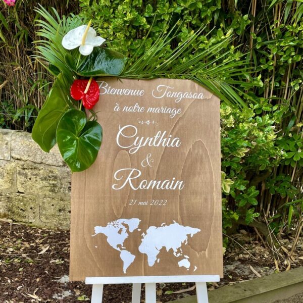 panneau de bienvenue en bois naturel pour mariage