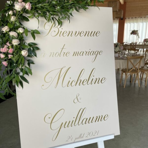 panneau de bienvenue mariage or et rose