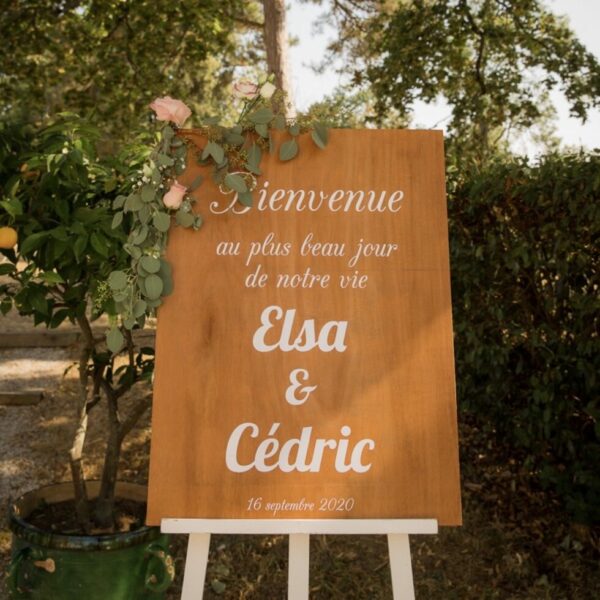 panneau de bienvenue en bois naturel pour mariage