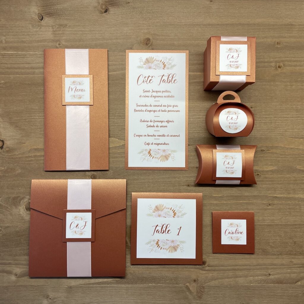 papeterie-mariage-artisanale-cuivre-boheme papeterie de mariage artisanale aux couleur cuivre et à l'univers bohème chic