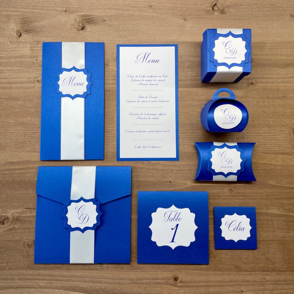 papeterie-mariage-bleue-saphir papeterie de mariage haut de gamme de couleur saphir métallisé