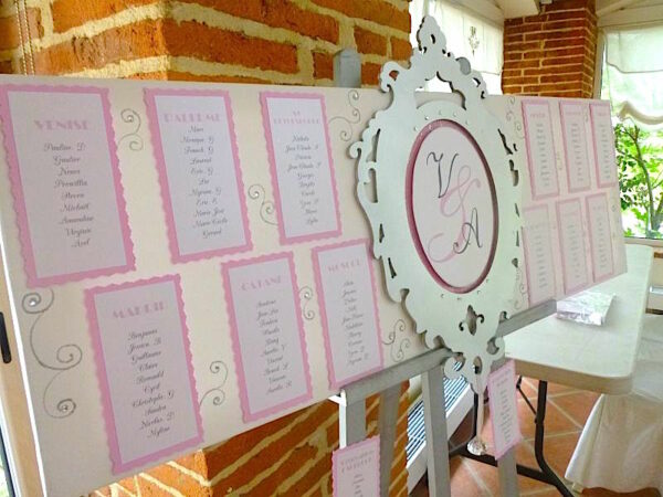 plan de table rose et gris