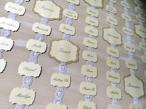 plan de table mariage avec dentelle