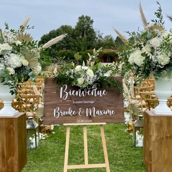 panneau de bienvenue en bois naturel pour mariage