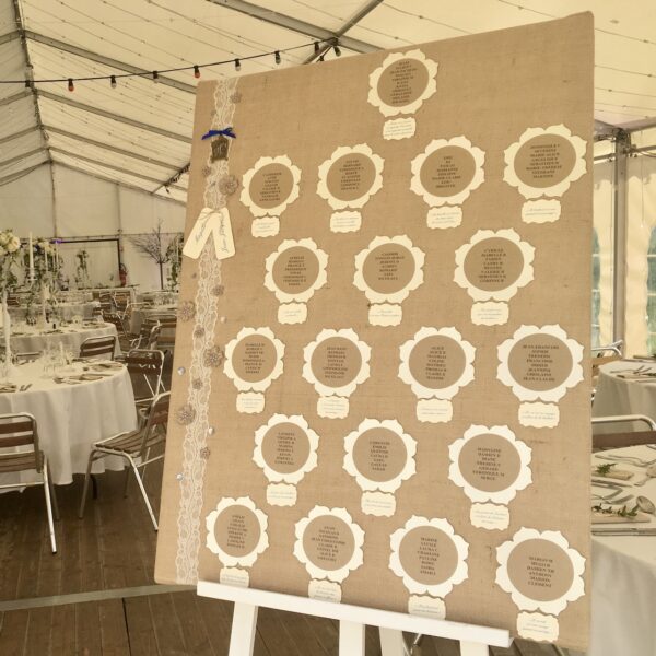 Plan de table mariage toile de jute