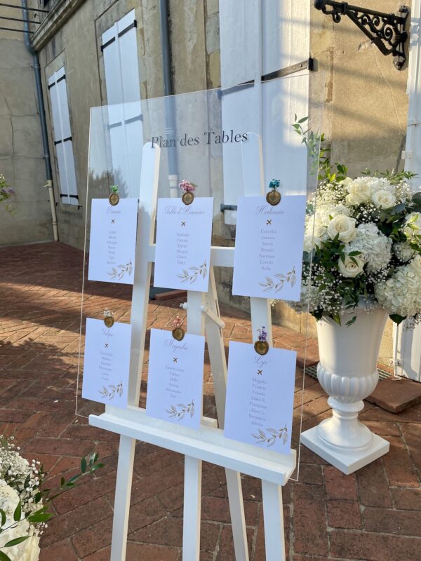 Plan de table mariage sur plexiglas
