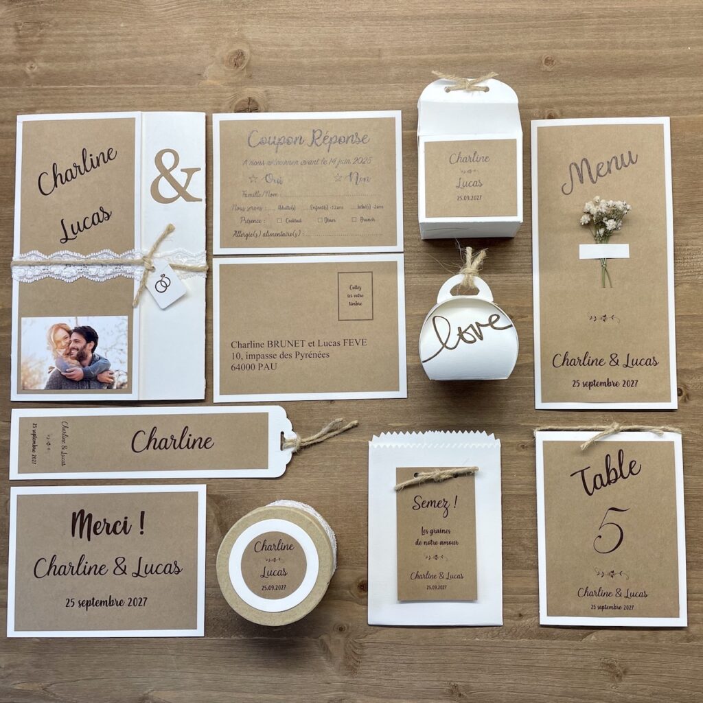 Faire-part-mariage-boheme-kraft faire-part mariage kraft dentelle