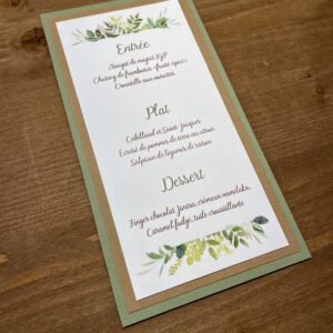 menu mariage feuillage