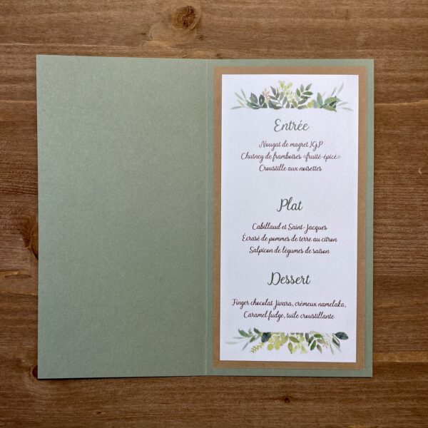 carte de menu mariage champêtre chic