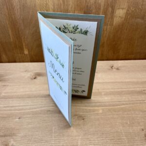 carte menu mariage vert sauge et or