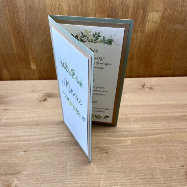 carte menu mariage vert sauge et or