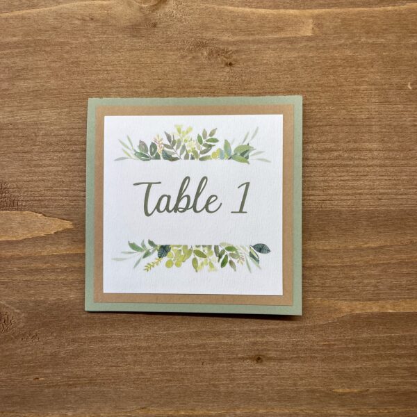numéro de table mariage vert sauge