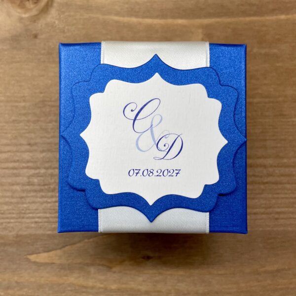 boîte dragées mariage bleue roi et ruban