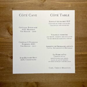 carte de menu mariage épuré