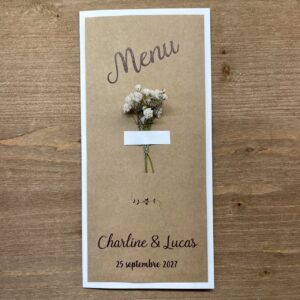 carte de menu mariage kraft et gypsophile