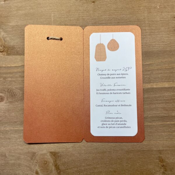 carte menu mariage cuivre nacré