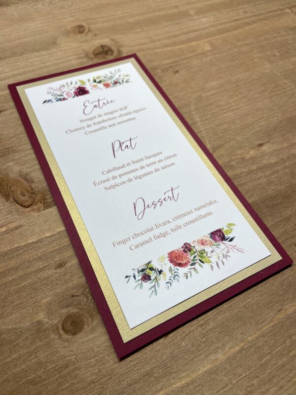 menu mariage nature fleurs rendu chic