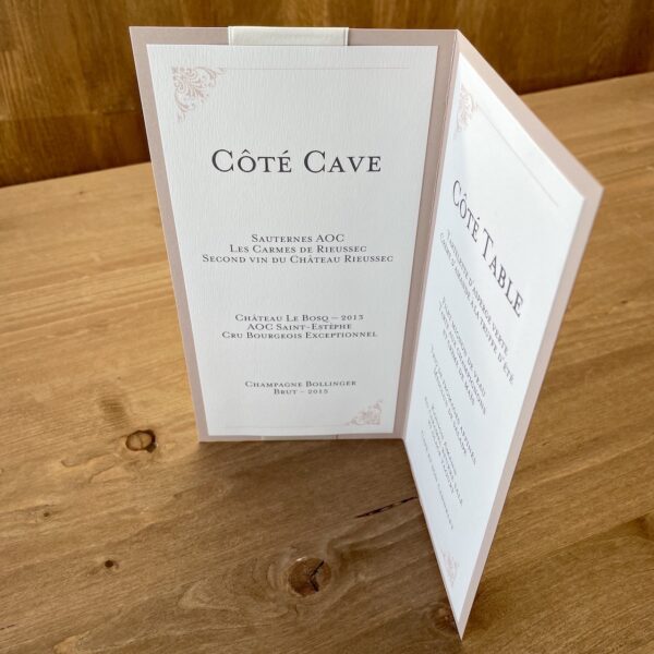 carte double menu mariage rose poudré