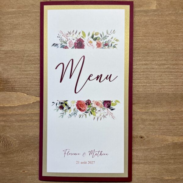 carte de menu mariage somptueux